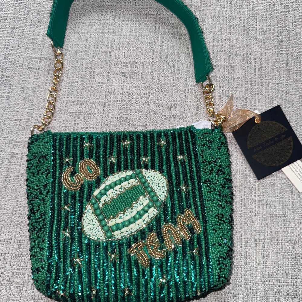 NWT VIRAL Green Go Team Beaded Women's Bag